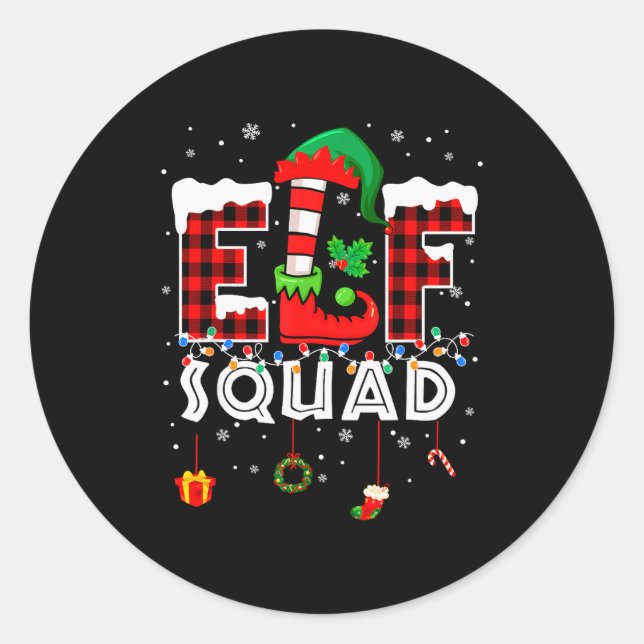 Sticker Rond Funny Elf Squad Christmas Family Matching Pajamas  (Devant)
