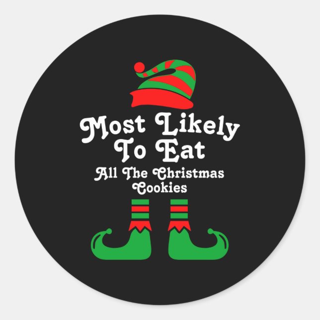 Sticker Rond Funny Family Christmas Most Likely To Elf  (Devant)