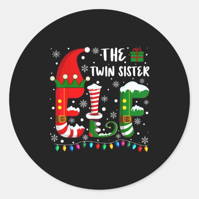 Sticker Rond Funny Family Matching Pajamas Twin Sister Elf Chri (Devant)