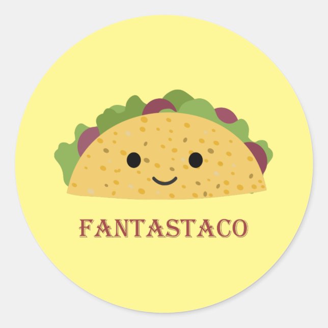 Sticker Rond Funny Fantastaco Taco Pun Cute Kawaii Taco (Devant)