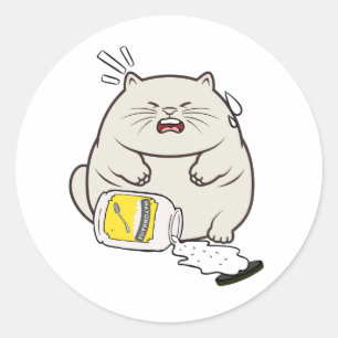 Sticker Rond Funny Fat Cat déversé mayonnaise