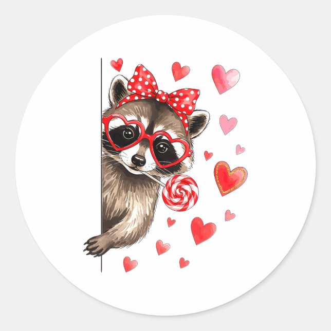 Sticker Rond Funny Feral Raccoon Valentine's Day Sarcastic Humo (Devant)