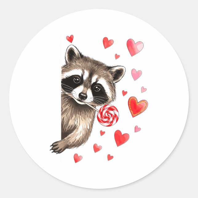 Sticker Rond Funny Feral Raccoon Valentine's Day Sarcastic Humo (Devant)