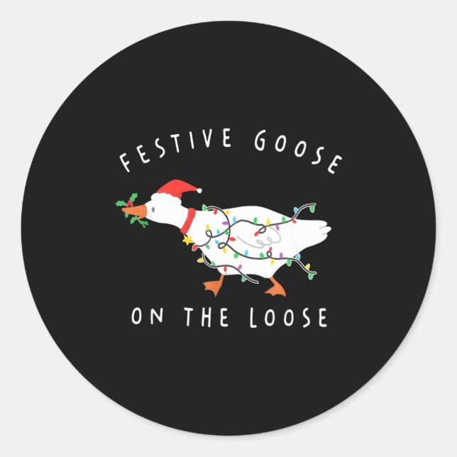Sticker Rond Funny Festive Goose On The Loose Christmas  (Devant)