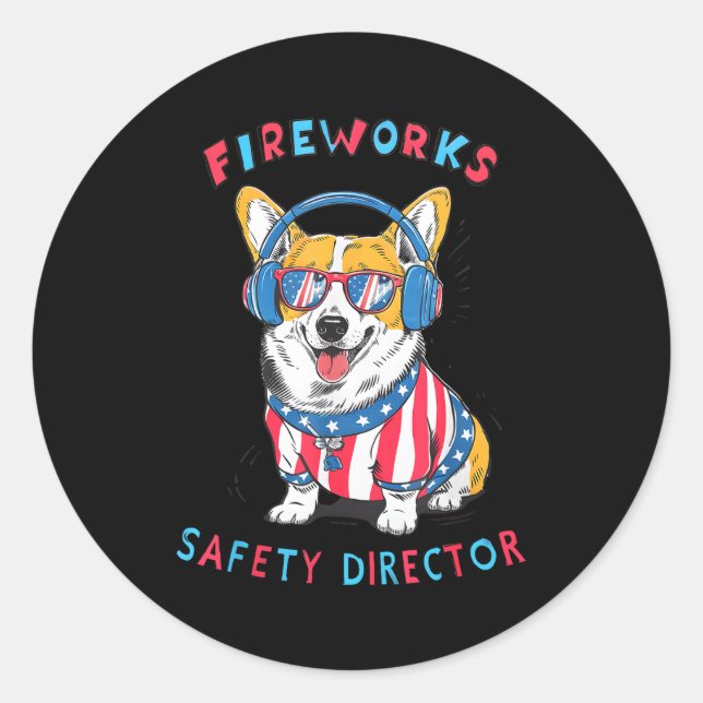 Sticker Rond Funny Fireworks Safety Director Dog Technician Exp (Devant)