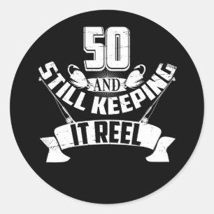 Sticker Rond Funny Fishing 50th Birthday Venin Fisherman 50 Yea