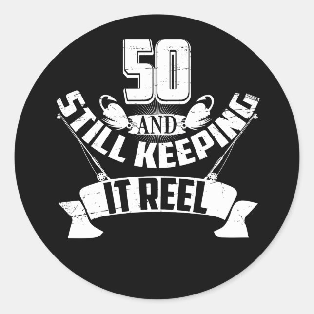 Sticker Rond Funny Fishing 50th Birthday Venin Fisherman 50 Yea (Devant)