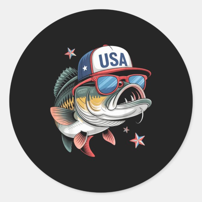 Sticker Rond Funny Fishing &amp; Fisherman Gift American Flag  (Devant)