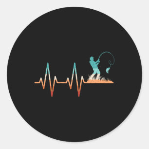 Sticker Rond Funny Fishing Heartbeat B Fish Retro Fisherman
