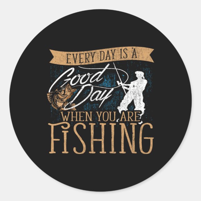 Sticker Rond Funny Fishing Rod Fish - Pêcheur (Devant)