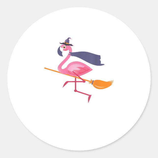 Sticker Rond Funny Flamant rose Halloween sorcière (Devant)