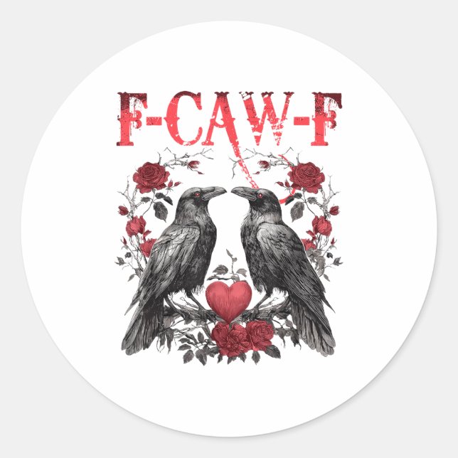 Sticker Rond Funny Floral Heart Raven F-caw-f Anti Valentin's D (Devant)