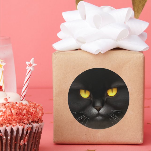 Sticker Rond Funny Fluffeux noir Perse noir chaton visage (Fête)