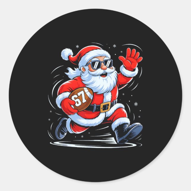 Sticker Rond Funny Football Santa 67 Christmas Xmas Holiday Boy (Devant)