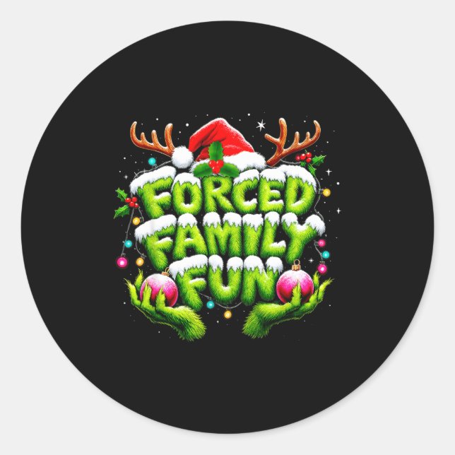 Sticker Rond Funny Forced Family Fun Christmas Holiday Shirt Me (Devant)