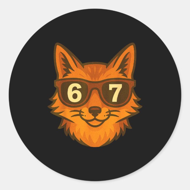 Sticker Rond Funny Fox Sungles 67 Six Seven Meme  (Devant)