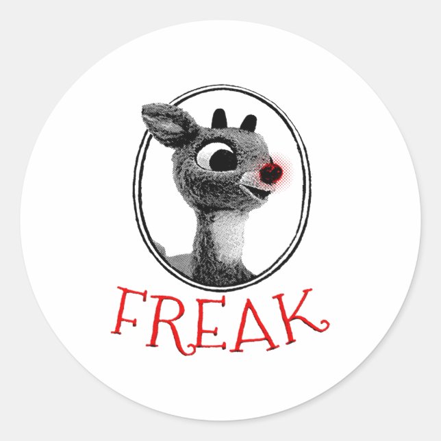 Sticker Rond Funny Freak Rudolph The Red Nosed Reindeer Christm (Devant)