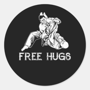 Sticker Rond Funny Free Hugs MIXED MARTIAL ART brésilien Jiu-Ji