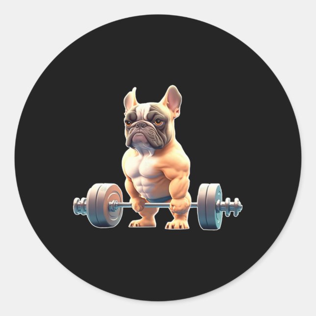 Sticker Rond Funny French Bulldog Bodybuilding Gym Frenchie Wei (Devant)
