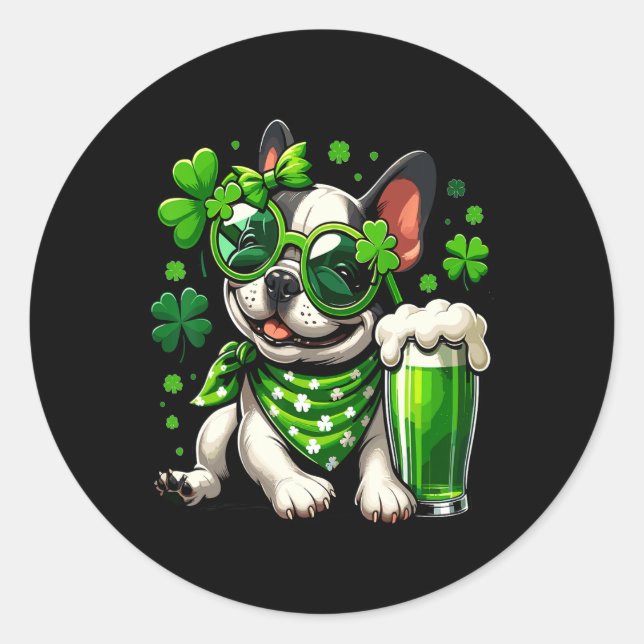Sticker Rond Funny French Bulldog St. Patricks (Devant)