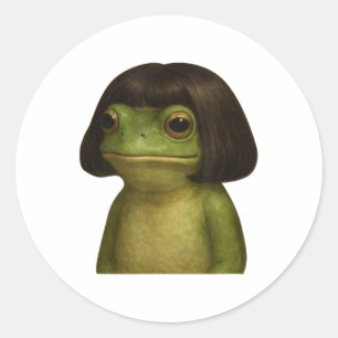 Sticker Rond Funny Frog Girl Bob Hair Meme Art