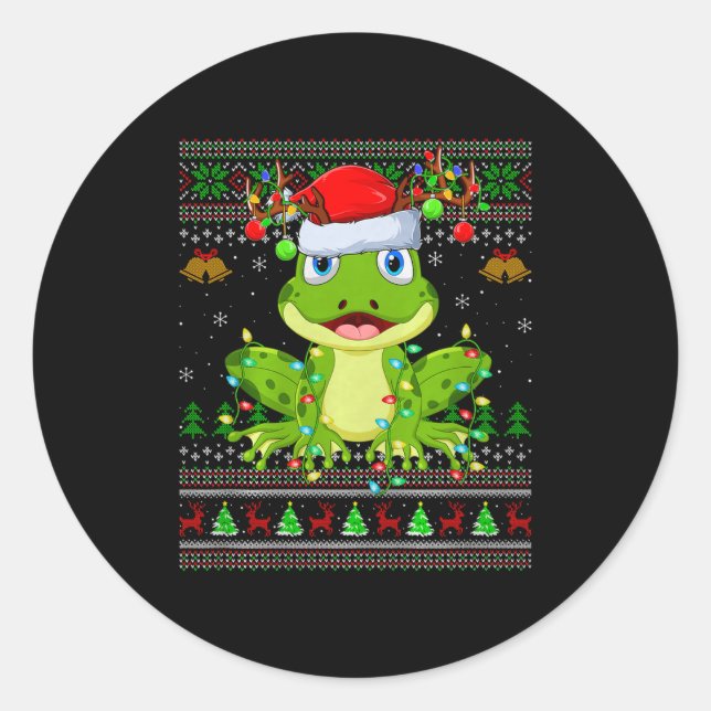Sticker Rond Funny Frog Ugly Christmas Sweaters Holiday Santa C (Devant)