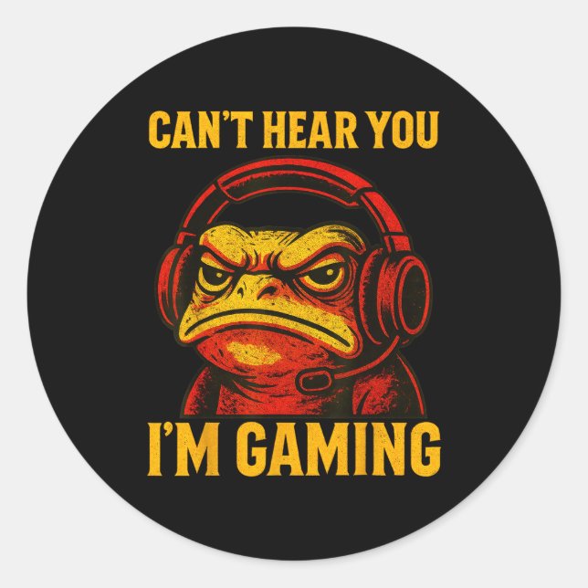 Sticker Rond Funny Gamer Frog Men Women Boys Can't Hear You Vid (Devant)