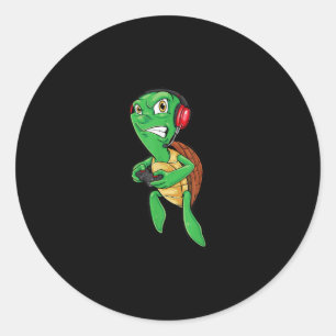 Sticker Rond Funny Gaming Angry Sea Turtle Playing