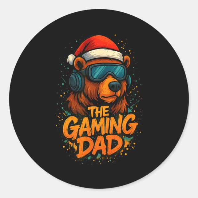 Sticker Rond Funny Gaming Dad Christmas Outfit Gamer Gift  (Devant)