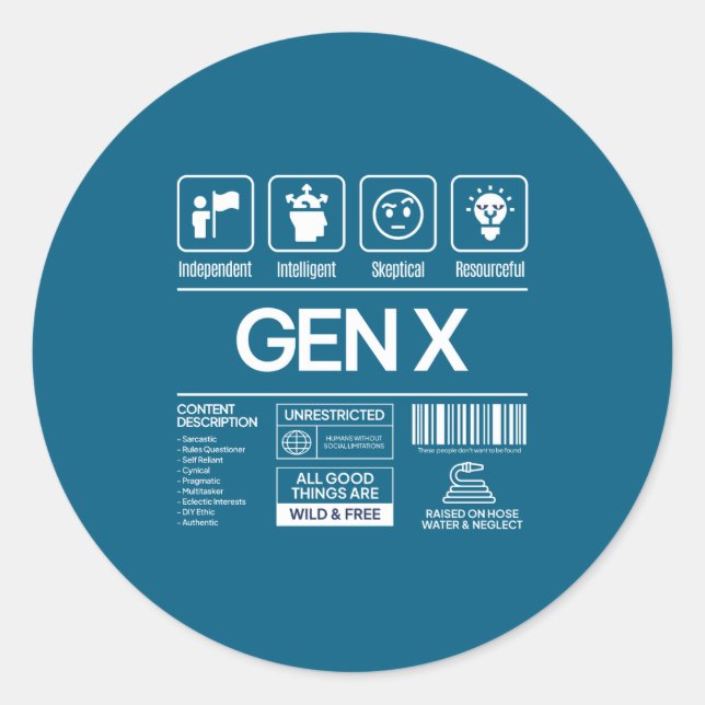 Sticker Rond Funny Generation X Characteristics Mens Navy  (Devant)