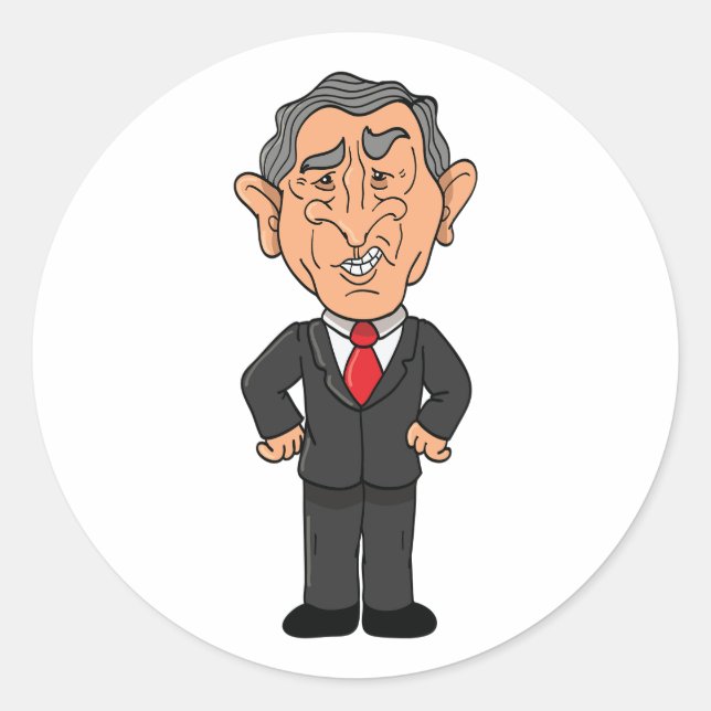 Sticker Rond Funny George W Bush Political Caricature (Devant)