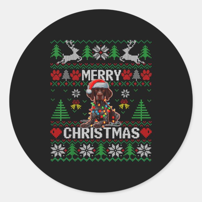 Sticker Rond Funny German Shorthaired Inter Dog Ugly Xmas Sweat (Devant)