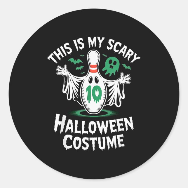 Sticker Rond Funny Ghost Bowling League Team Halloween Humor Te (Devant)