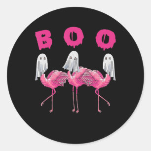 Sticker Rond Funny Ghost Flamingo Boo Halloween Costume Toxits