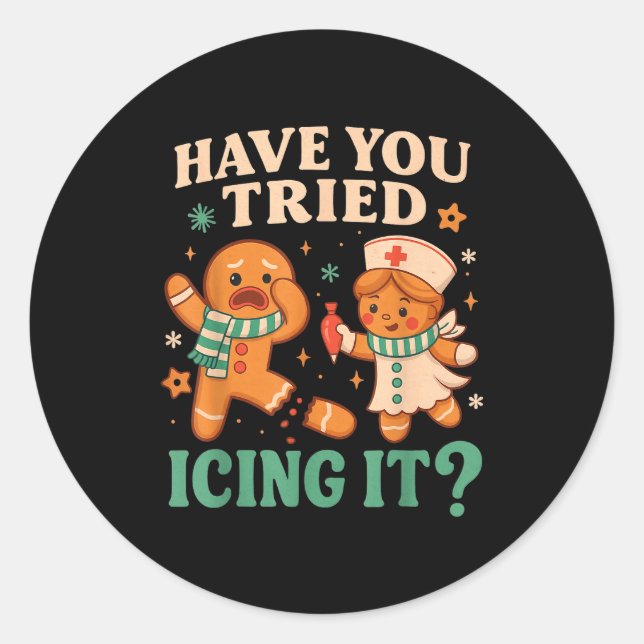 Sticker Rond Funny Gingerbread Christmas Pun Have You Tried Ici (Devant)