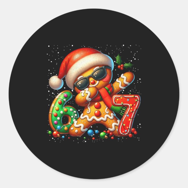 Sticker Rond Funny Gingerbread Dabbing Six Seven 67 Meme Christ (Devant)