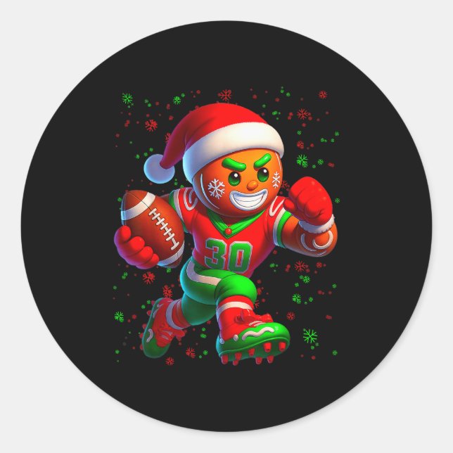 Sticker Rond Funny Gingerbread Football Snowflake Christmas Xma (Devant)