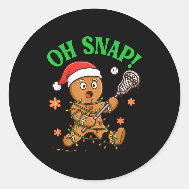Sticker Rond Funny Gingerbread Lacrosse Christmas Cookie Oh Sna (Devant)