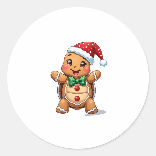 Sticker Rond Funny Gingerbread Man Turtle Christmas Womens Mens (Devant)