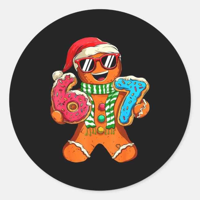Sticker Rond Funny Gingerbread Six Seven 67 Meme Ice Cream Chri (Devant)