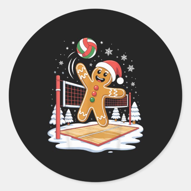 Sticker Rond Funny Gingerbread Volleyball Player Christmas  (Devant)