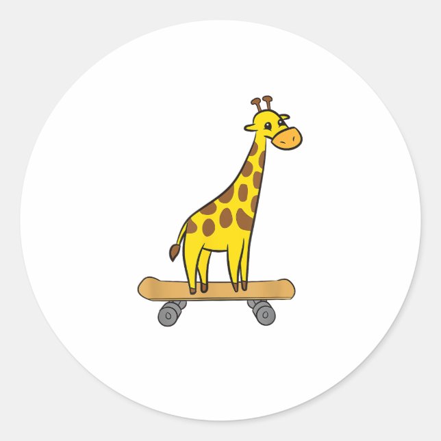 Sticker Rond Funny Giraffe Lover Giraffe Skateboard (Devant)
