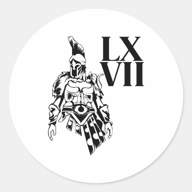 Sticker Rond Funny Gladiator 67 Meme Roman Numerals Lxvii Viral (Devant)