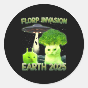 Sticker Rond Funny Glerp Glorp Funny Alien Chat Mème Vintage