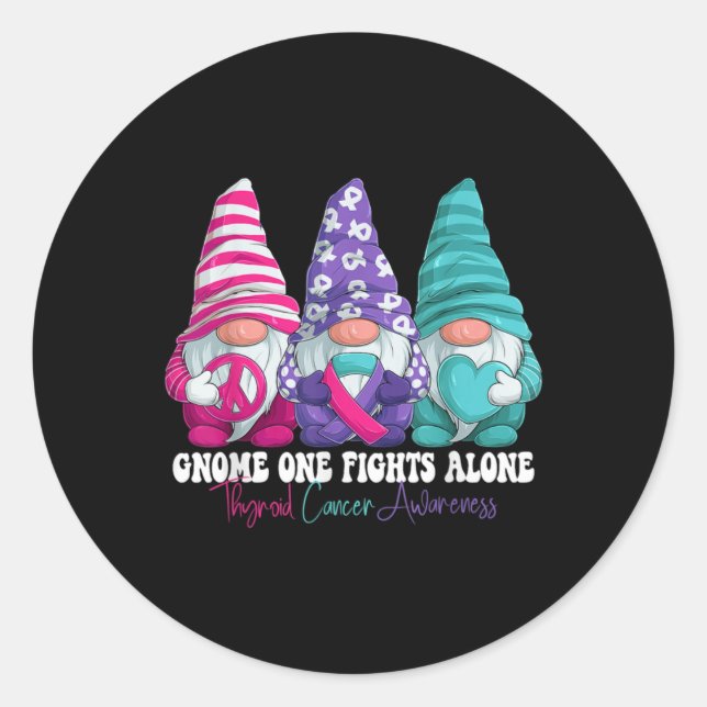 Sticker Rond Funny Gnomies Thyroid Cancer Awareness Month Ribbo (Devant)