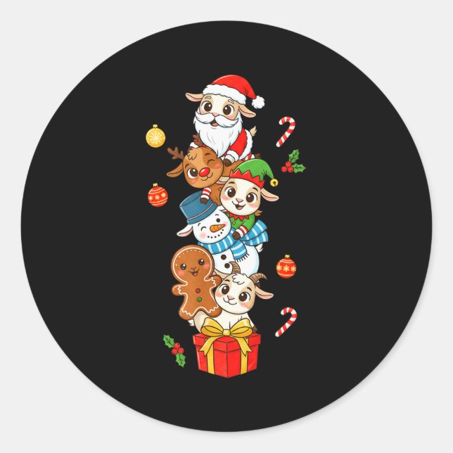 Sticker Rond Funny Goat Santa Elf Snowman Christmas Womens Mens (Devant)