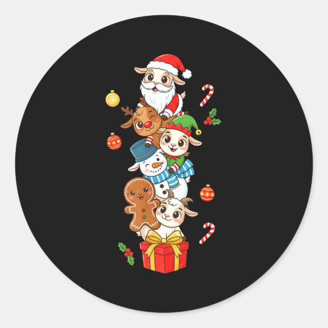 Sticker Rond Funny Goat Santa Elf Snowman Christmas Womens Mens (Devant)