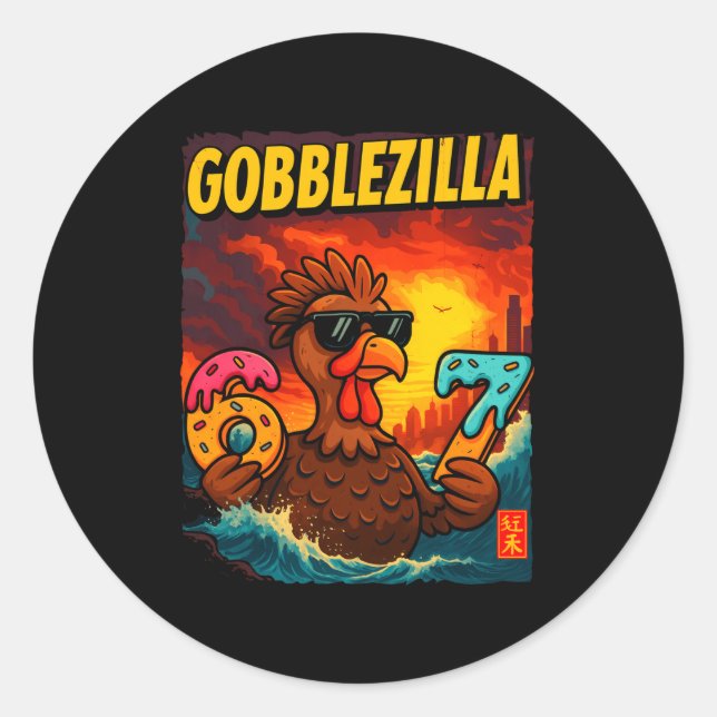 Sticker Rond Funny Gobblezilla Meme Thanksgiving And 6-7 Christ (Devant)