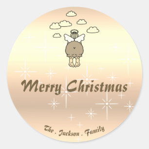 Sticker Rond Funny Golden Chubby Angel Noël Étoiles Humour