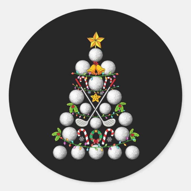 Sticker Rond Funny Golf Ball Christmas Tree Christmas Golf Love (Devant)